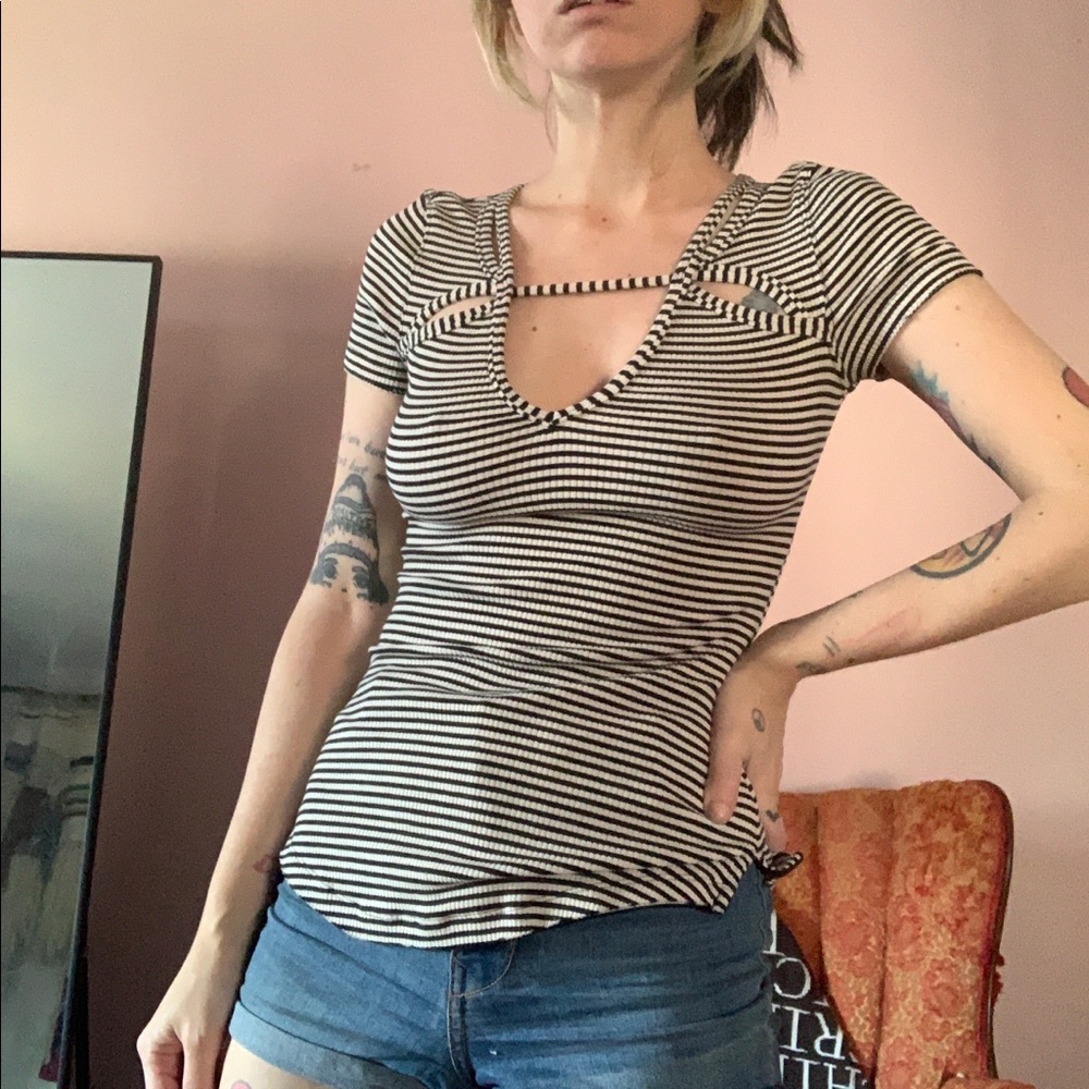 Free People Vneck Striped Tshirt